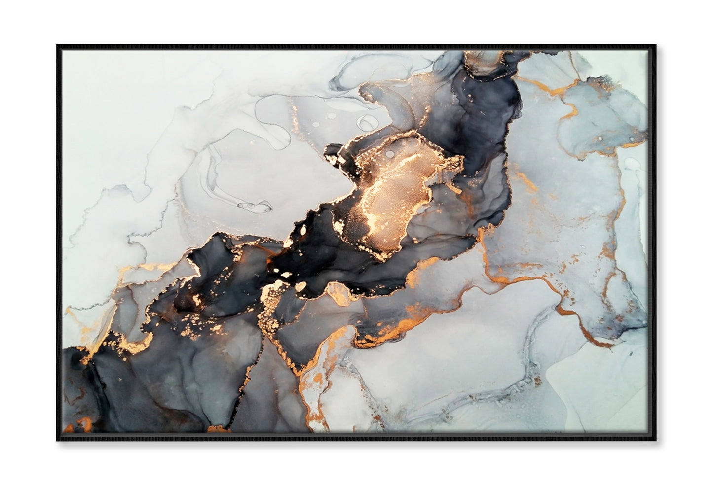 Luxury Abstract Fluid Oil Painting Wall Art Limited Edition High Quality Print Canvas Box Framed Black