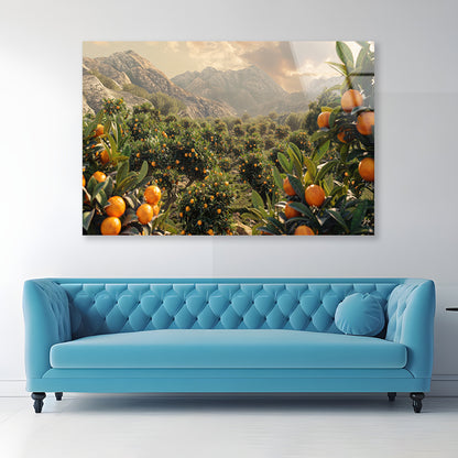 Oranges Growing, Mountain and the Sky Acrylic Glass Print Tempered Glass Wall Art 100% Made in Australia Ready to Hang - Bella Home Decor