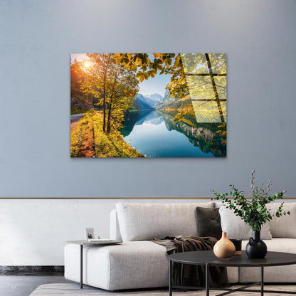 Alpine Mountain Lake Golden Autumn  Acrylic Glass Printing Wall Art Australian Made Quality