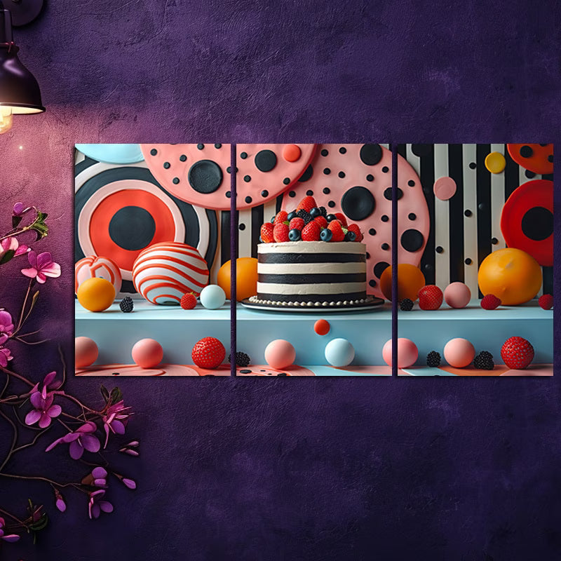 3pcs Colorful Cake With Decoration Wall Art Set Canvas Framed 40x60cm - High Quality Print 100% Australian Made Wall Canvas Ready to Hang - Bella Home Decor