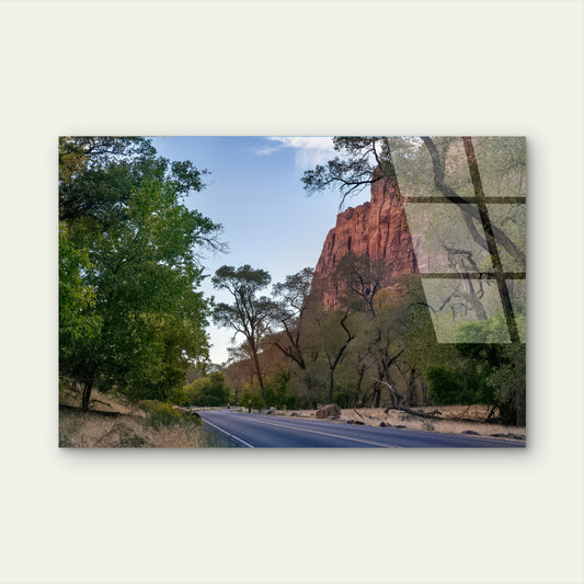 Road Winding Through Zion Canyon National Park Red Sandstone Cliffs Landscape United States Acrylic Glass Printing Wall Art Australian Made