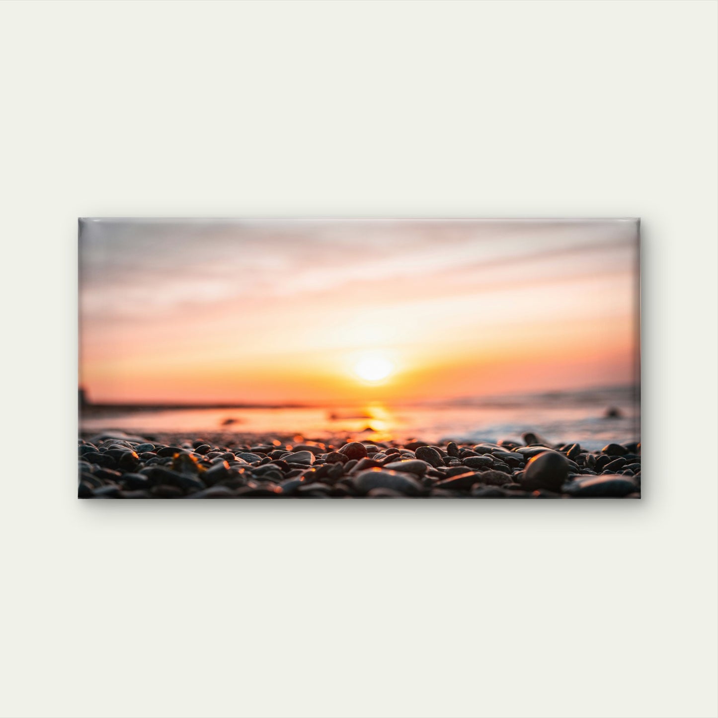 Pebbles Greet The Evening Sun Wall Art Canvas Office Home Room Framed 120x60cm
