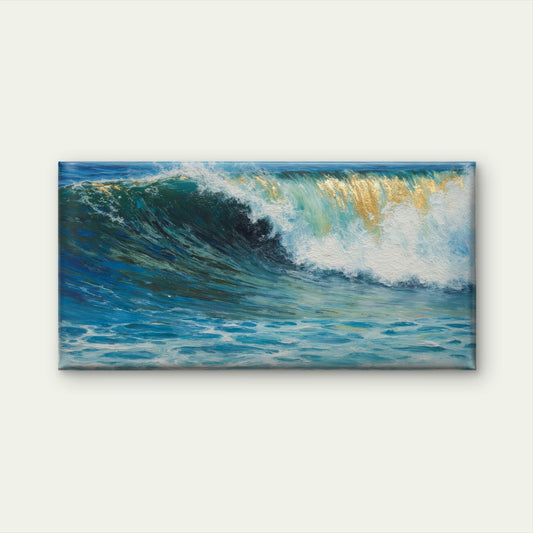 Ocean Wave Gold Crest Crashing Wall Art Canvas Office Home Room Framed 120x60cm
