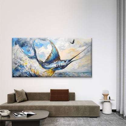 Abstract Painting of an Ocean Wall Art Canvas Office Home Room Framed 120x60cm - Bella Home Decor