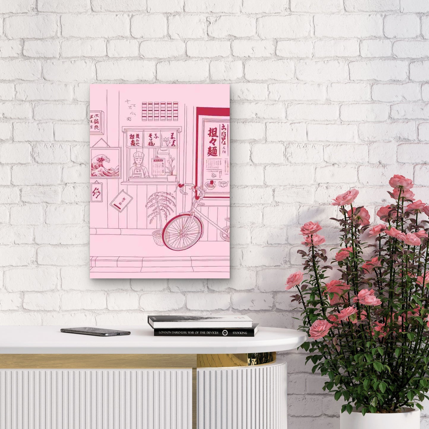 Japanese Ramen Shop Interior Scene 60x90cm Metal Print Ready to Hang - Bella Home Decor