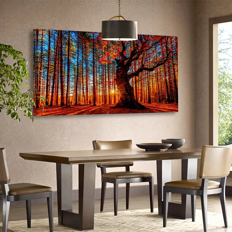 Forest Sunset Vibrant Autumn  Majestic Tree Wall Art canvas office home room framed 120x60cm - Bella Home Decor