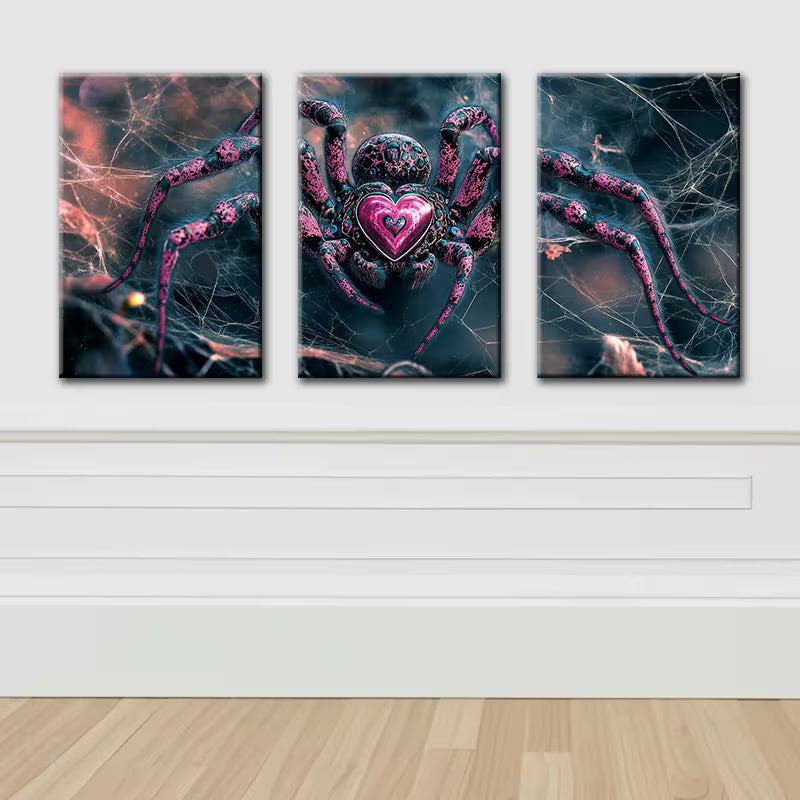 3pcs Love spider Illustration Wall Art Set Canvas Framed 40x60cm - High Quality Print 100% Australian Made Wall Canvas Ready to Hang