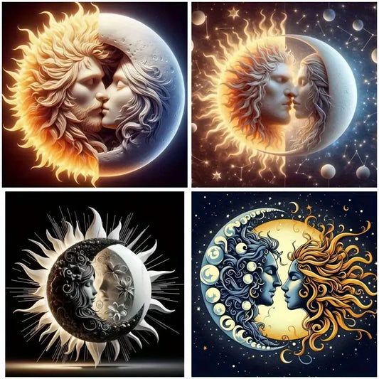 4pcs Sun And Moon Lovely Sence  Wall Art Canvas Framed