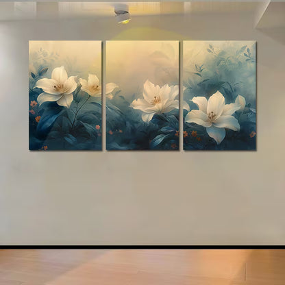 3pcs Elegant White Lily & Rose Floral Design Wall Art Set Canvas Framed 40x60cm - High Quality Print 100% Australian Made Wall Canvas Ready to Hang