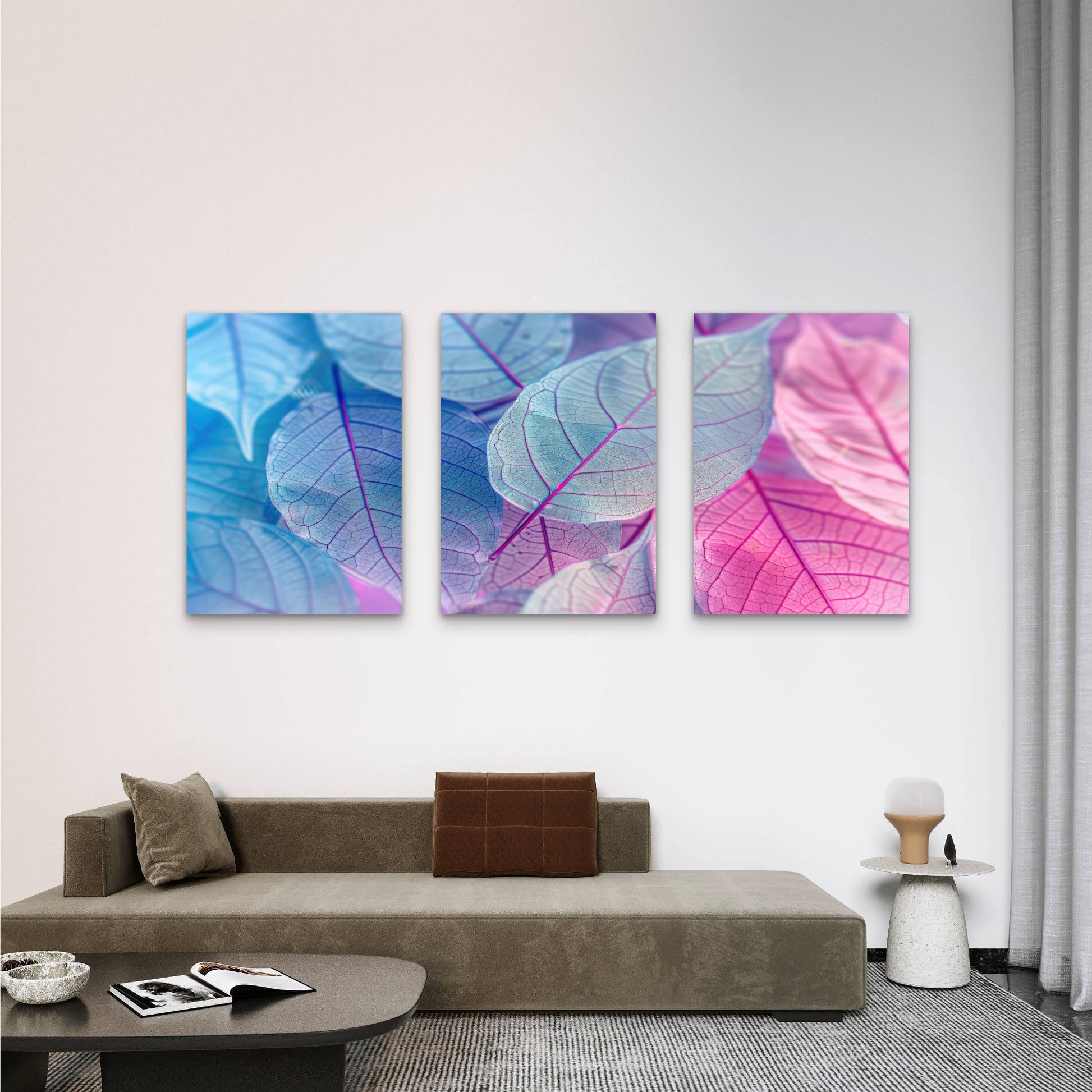 3pcs Pastel Skeleton Leaves Three Panel Set Wall Art Set Canvas Framed 40x60cm - High Quality Print 100% Australian Made Wall Canvas Ready to Hang - Bella Home Decor