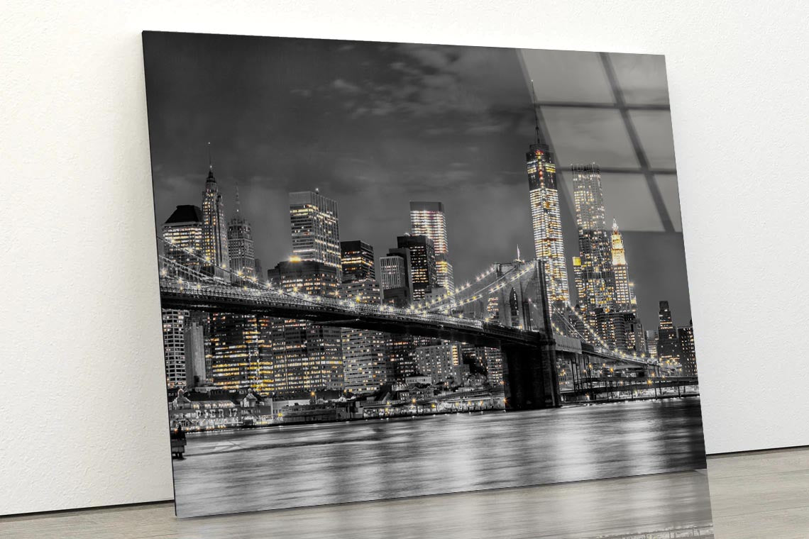 B&W Night City With Lights Acrylic Glass Print Tempered Glass Wall Art 100% Made in Australia Ready to Hang