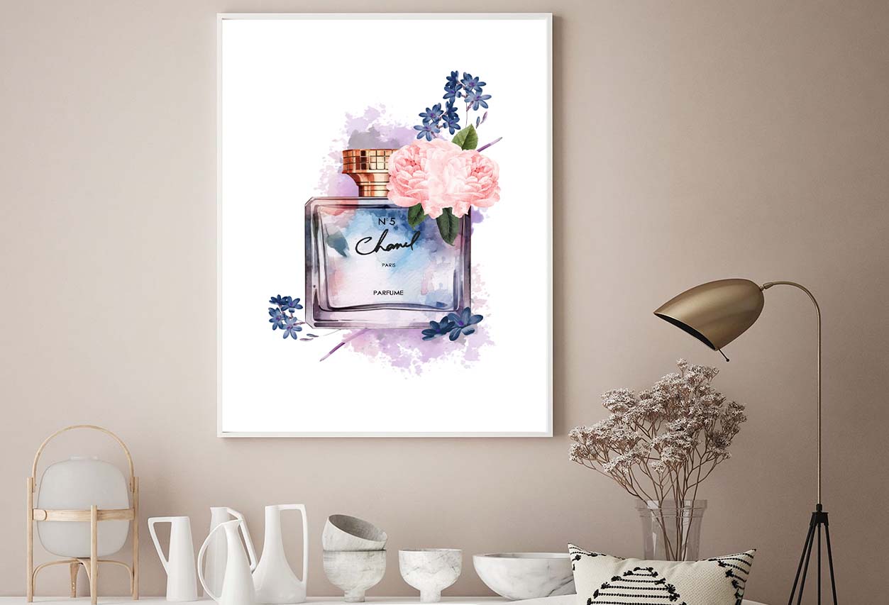 Purple Blue Perfume with Flowers Design Home Decor Premium Quality Poster Print Choose Your Sizes