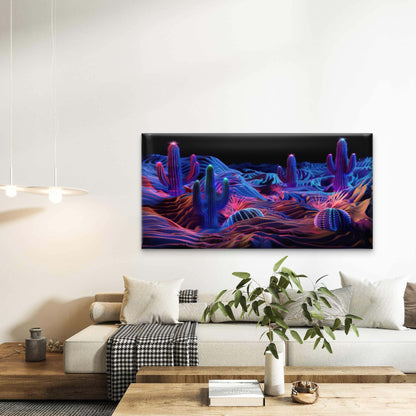 Neon Synthwave Desert Cactus Wall Art Canvas Office Home Room Framed 120x60 cm - Bella Home Decor