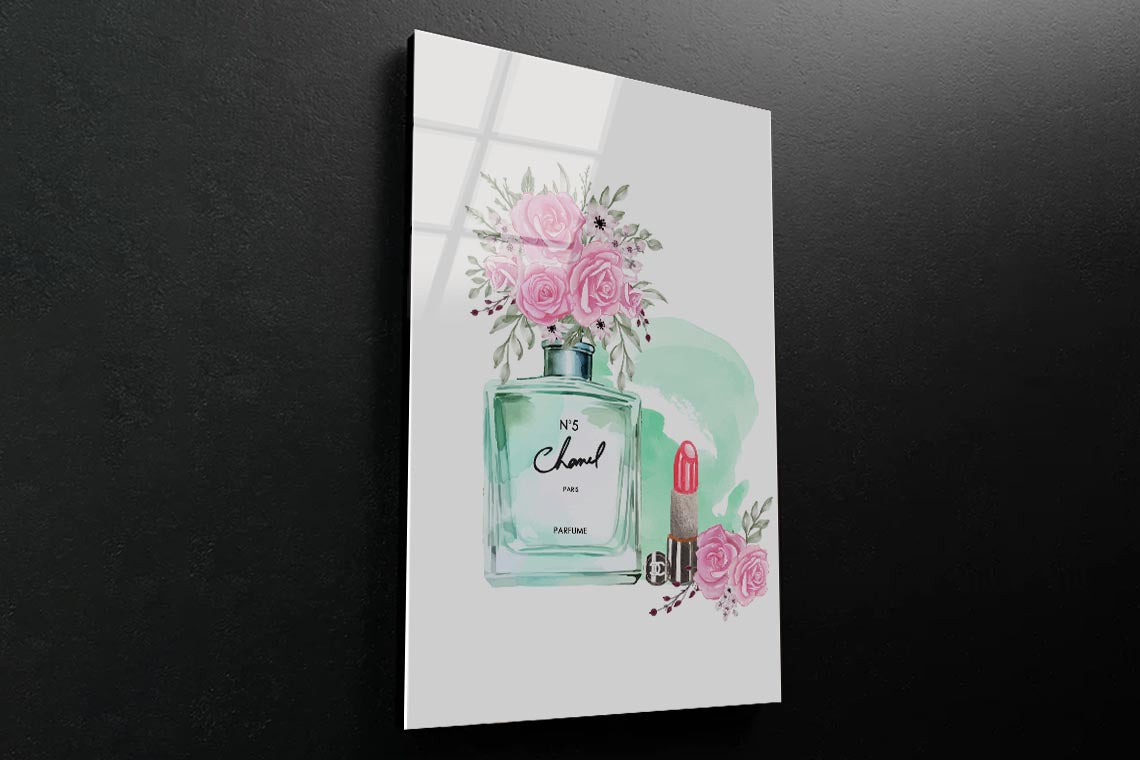 Green Perfume with Lipstick 3D Design Acrylic Glass Print Tempered Glass Wall Art 100% Made in Australia Ready to Hang