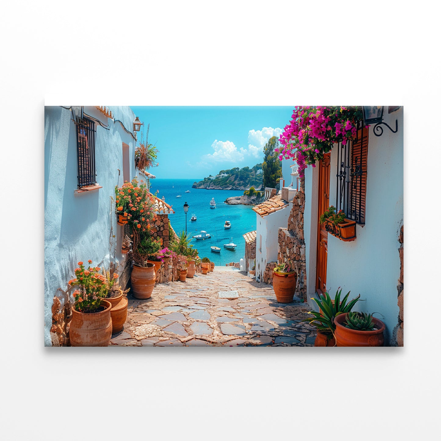 Stone Path with Potted Plants in Spain Print 100% Australian Made - Bella Home Decor