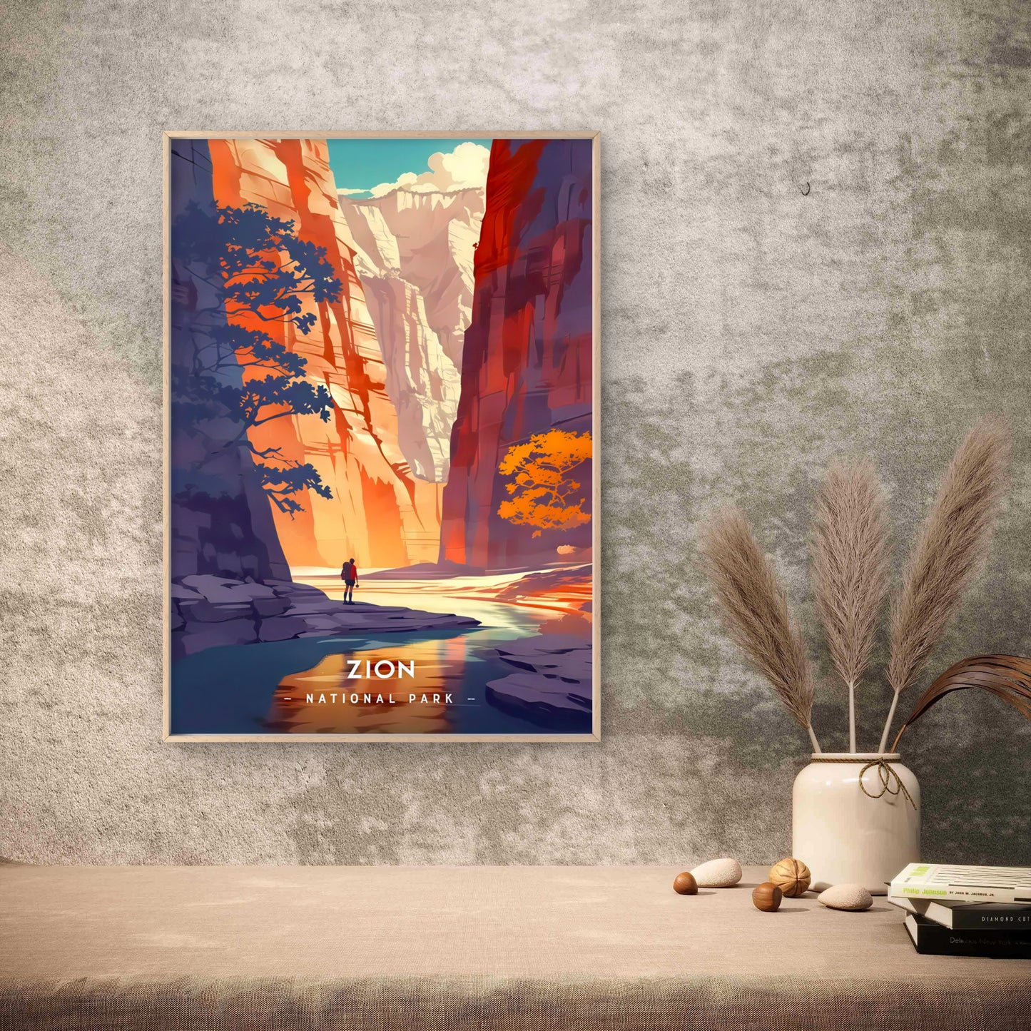 Zion National Park Minimalist Utah Red & Orange Canyon Travel Poster Print Wall Art
