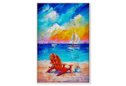 Summer Vacations. Beach Chair or Chaise Lounge and Umbrella Wall Art Limited Edition High Quality Print