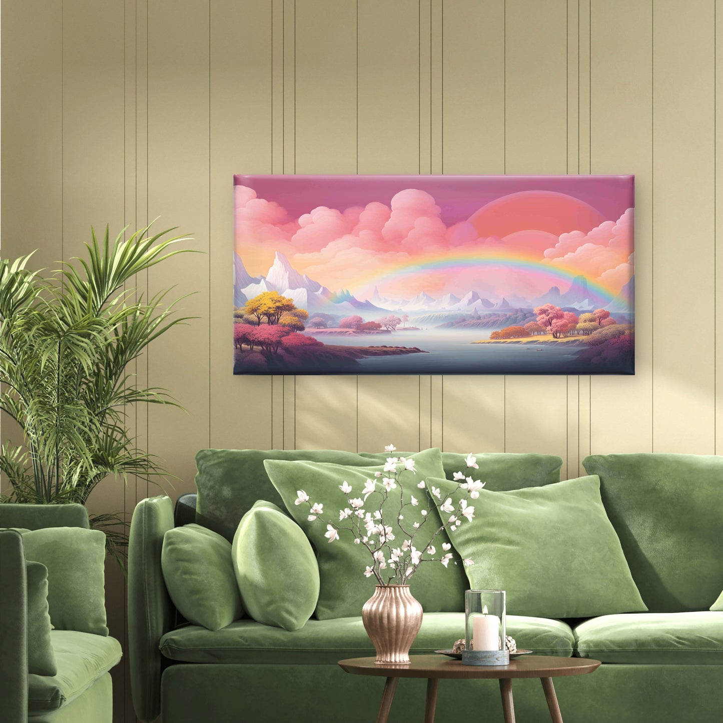 Rainbow Valley Pastel Skies Wall Art Canvas Office Home Room Framed 120x60 cm - Bella Home Decor