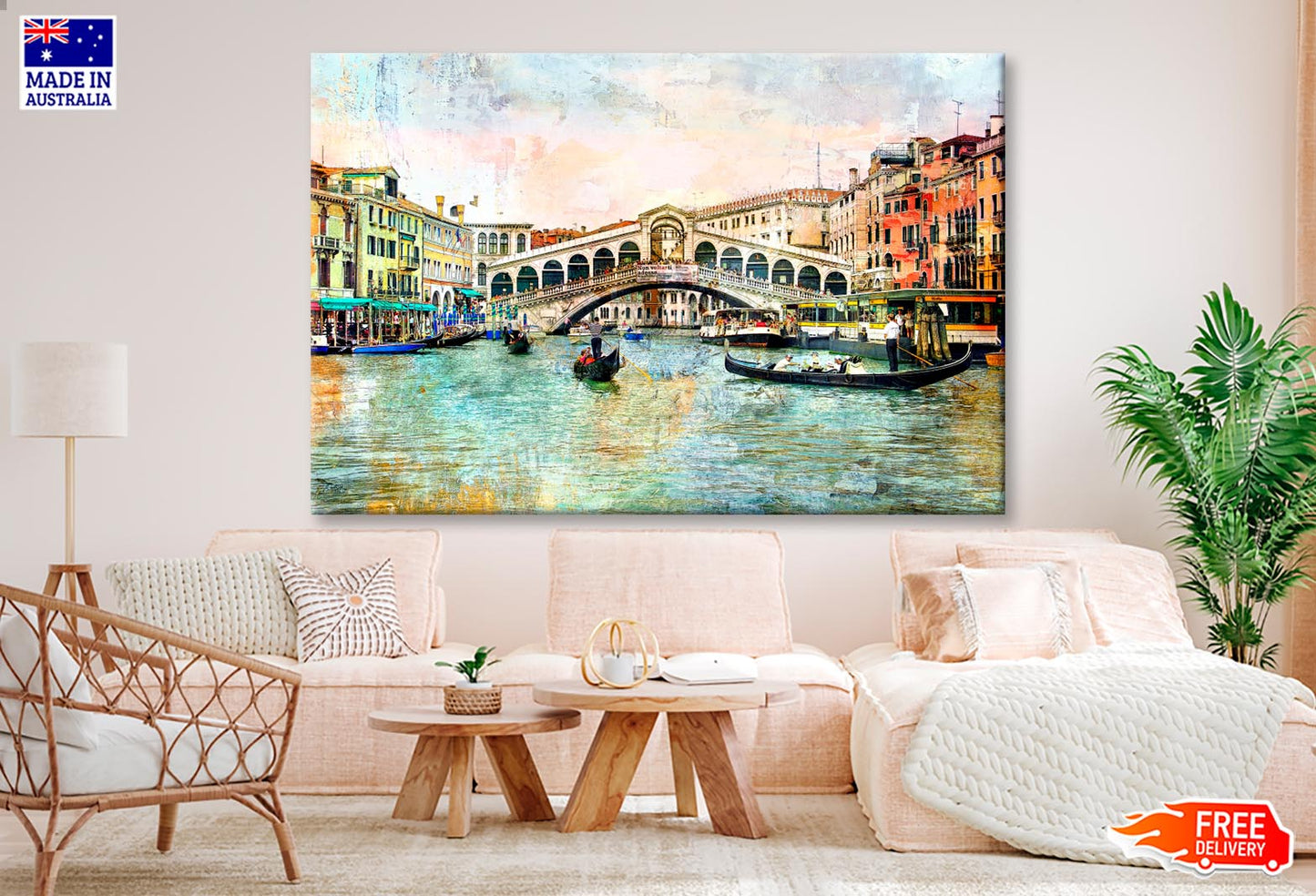 Rialto Bridge - Venetian Picture - Artwork in Painting Style Wall Art Decor 100% Australian Made