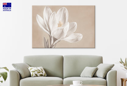 Sepia Crocus Bloom Neutral Spring Flower  Wall Art Decor 100% Australian Made
