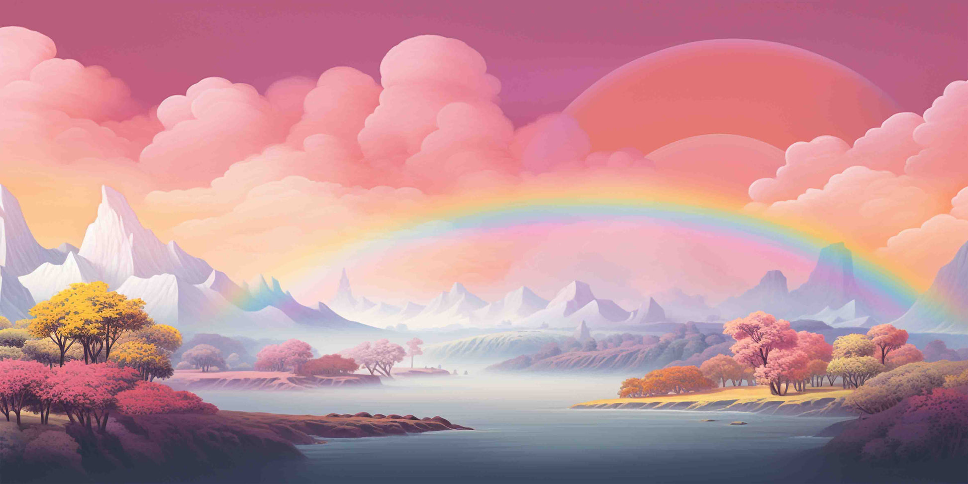 Rainbow Valley Pastel Skies Wall Art Canvas Office Home Room Framed 120x60 cm - Bella Home Decor