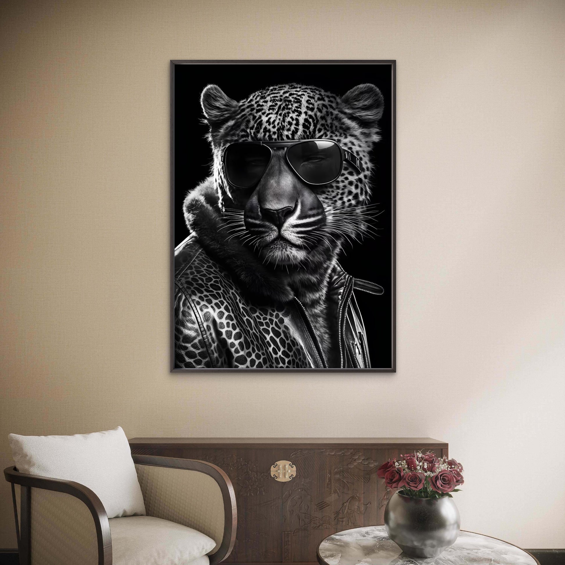 Black and White Leopard Biker Jacket Fashion Home Decor Premium Quality Poster Print Choose Your Sizes - Bella Home Decor