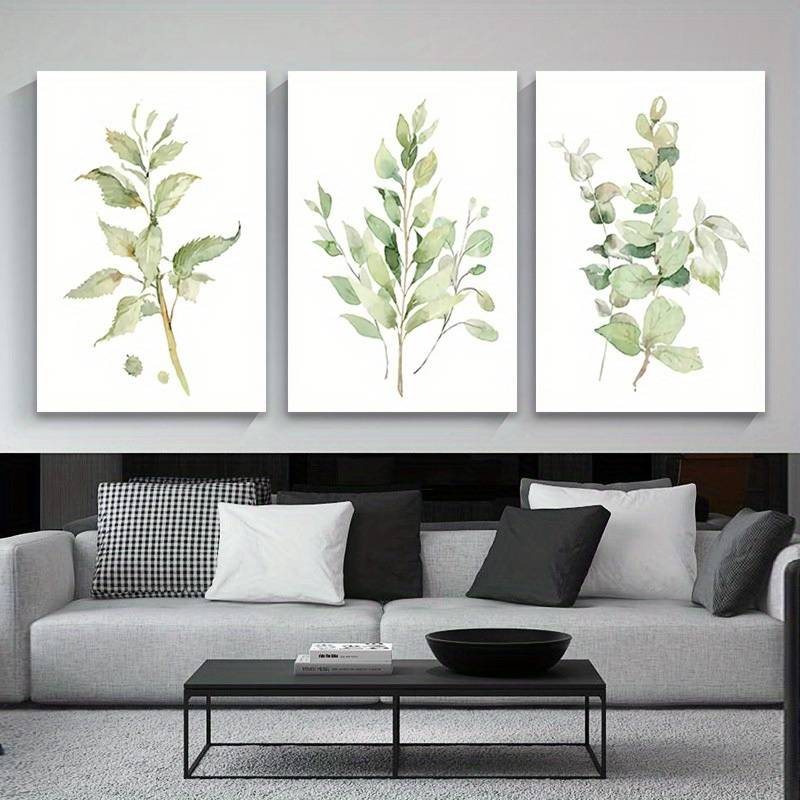 3pcs Watercolor Tropical Green Leafy Plant Wall Art Set Canvas Framed 60x90cm - High Quality Print 100% Australian Made Wall Canvas Ready to Hang - Bella Home Decor