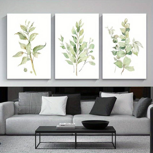 3pcs Watercolor Tropical Green Leafy Plant Wall Art Set Canvas Framed 60x90cm - High Quality Print 100% Australian Made Wall Canvas Ready to Hang