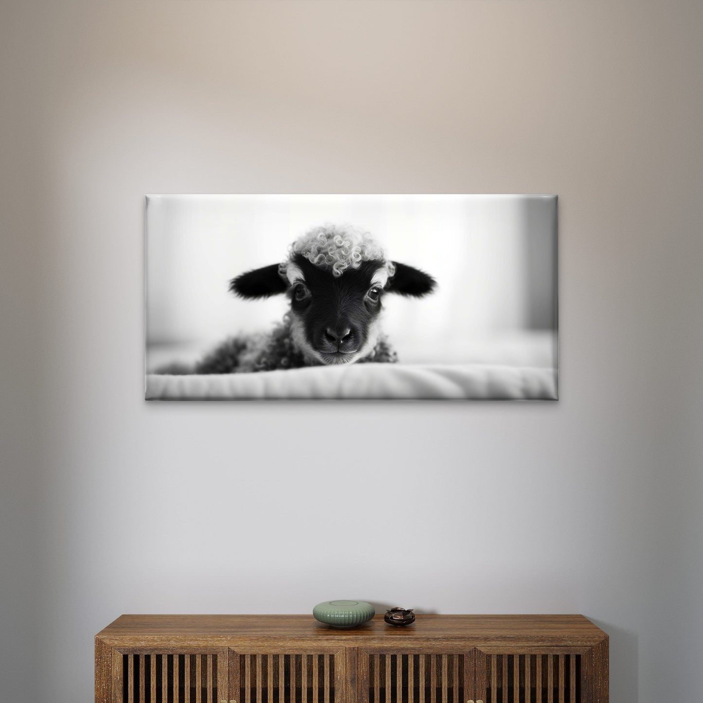 Cute Baby Lamb Sheep Soft Fur Animal Wall Art Canvas Office Home Framed 120x60cm