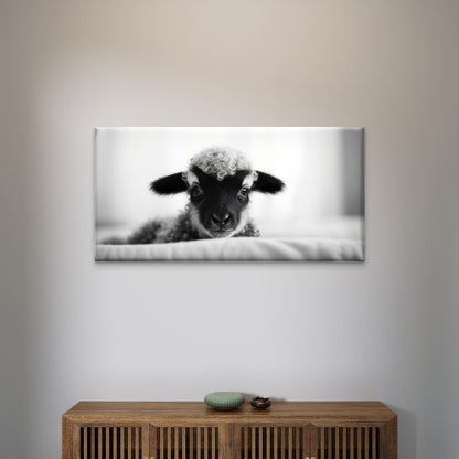 Cute Baby Lamb Sheep Soft Fur Animal Wall Art Canvas Office Home Framed 120x60cm