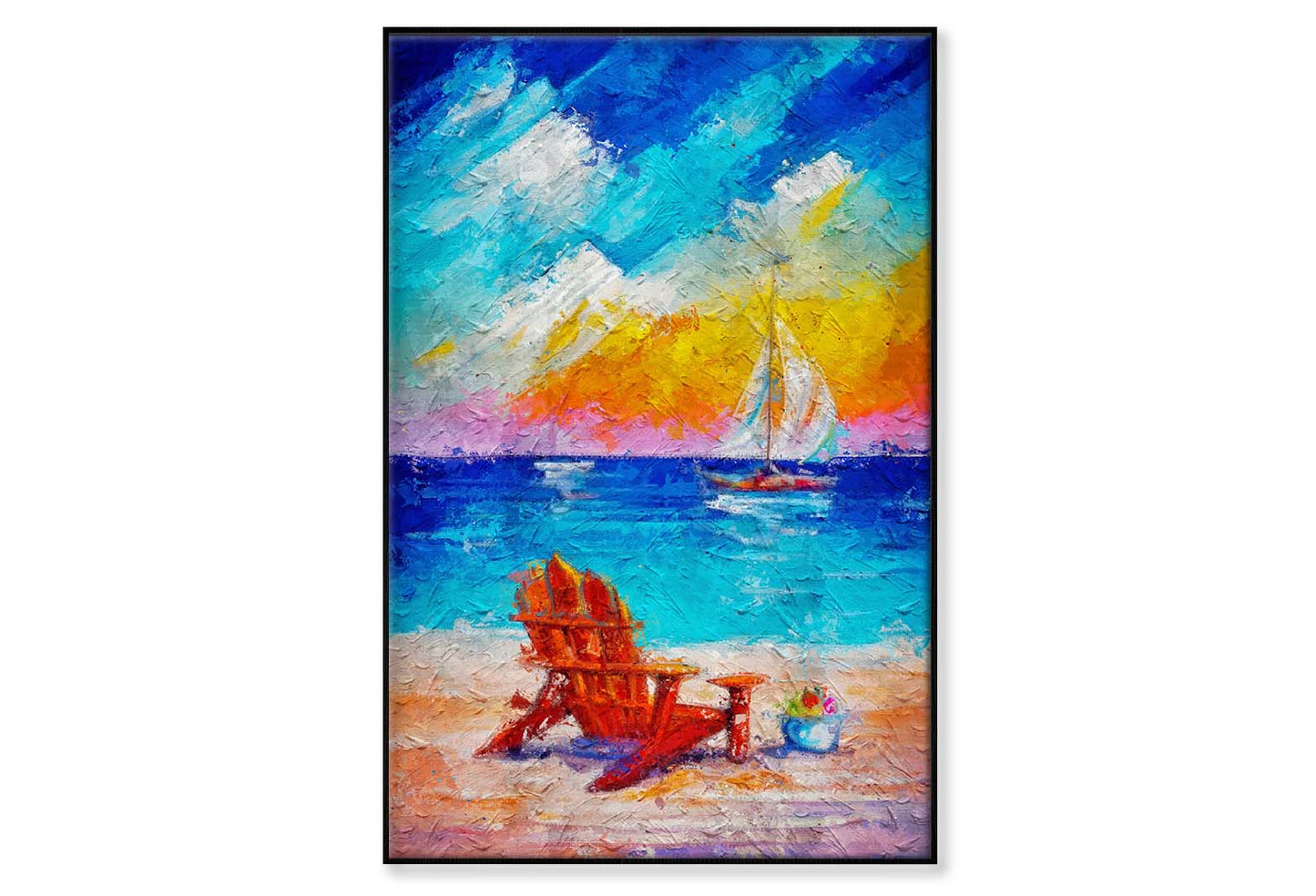 Summer Vacations. Beach Chair or Chaise Lounge and Umbrella Wall Art Limited Edition High Quality Print