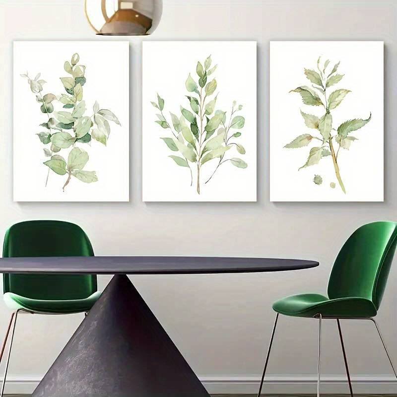 3pcs Watercolor Tropical Green Leafy Plant Wall Art Set Canvas Framed 60x90cm - High Quality Print 100% Australian Made Wall Canvas Ready to Hang - Bella Home Decor