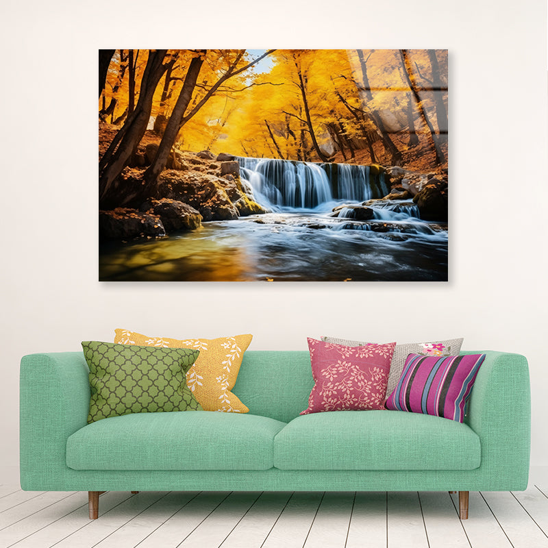 Beautiful Autumn Landscape with Yellow Trees and Water Acrylic Glass Print Tempered Glass Wall Art 100% Made in Australia Ready to Hang