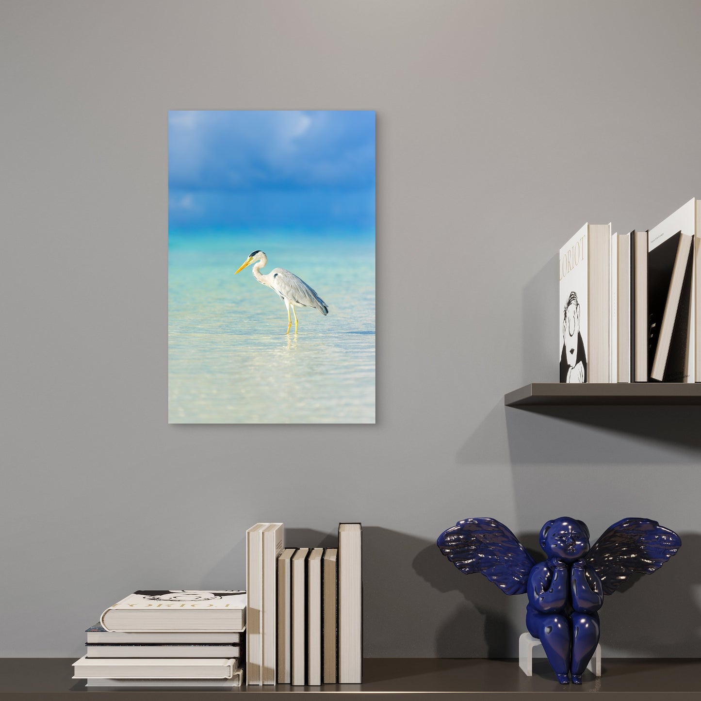 Grey Heron Wetland Bird Lagoon 60x90cm Metal Print Ready to Hang