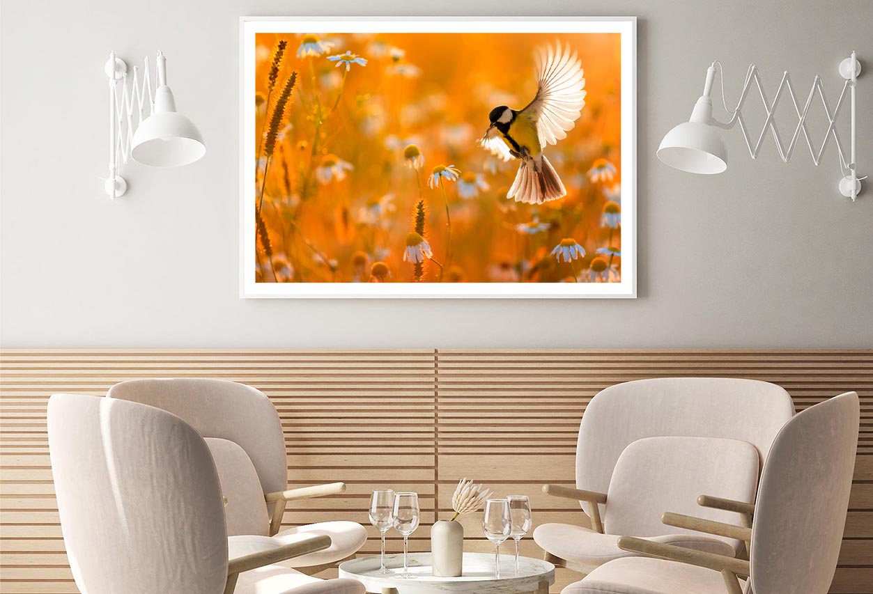 Little Bird Yellow Tit Flies Over a Field Home Decor Premium Quality Poster Print Choose Your Sizes