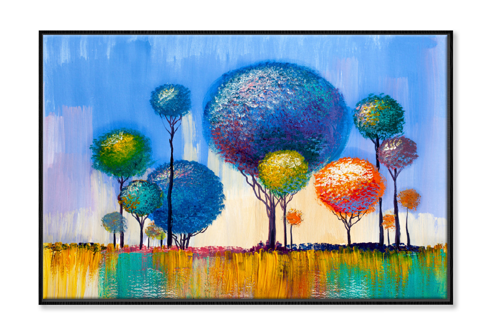 Colorful Trees Oil Painting Limited Edition High Quality Print Canvas Box Framed Black