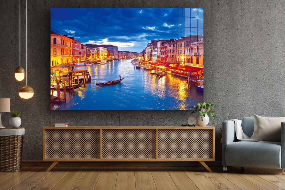 Canal in Italy Night UV Direct Aluminum Print Australian Made Quality