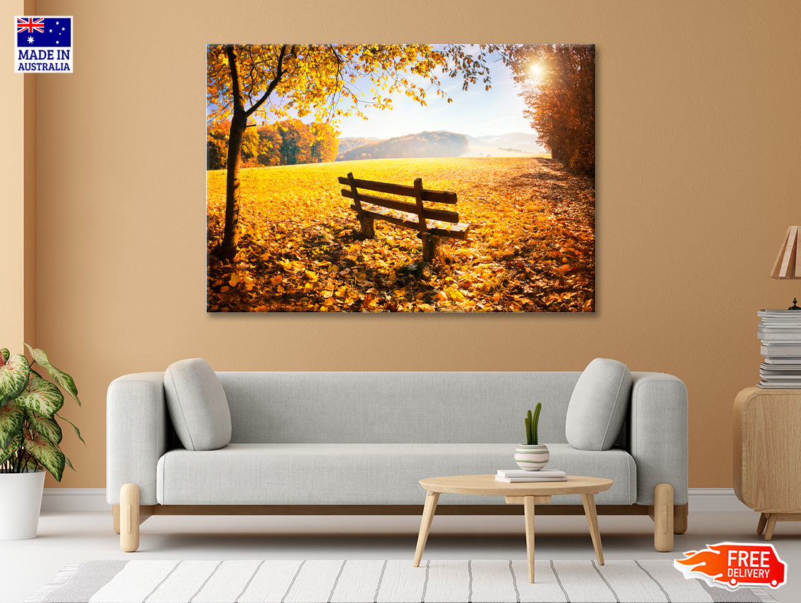 Wooden Bench in the Beautiful Autumn Season 90x60cm Print 100% Australian Made