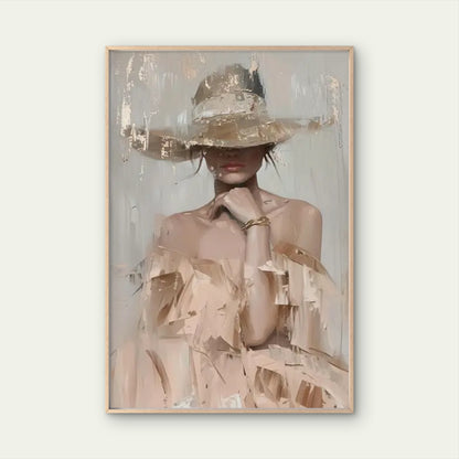 Modern Pastel Toned Painting Abstract Woman wearing Stylish Hat Fashion Home Decor Premium Quality Poster Print Choose Your Sizes