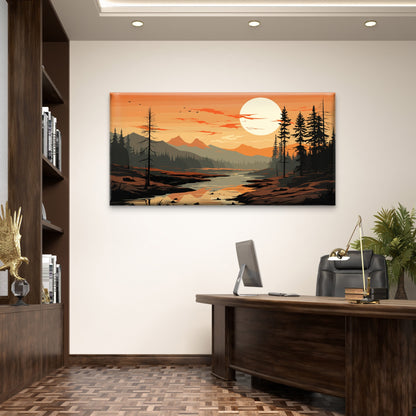 Sunset Gold Hour Mountain River Wall Art Canvas Office Home Room Framed 120x60cm