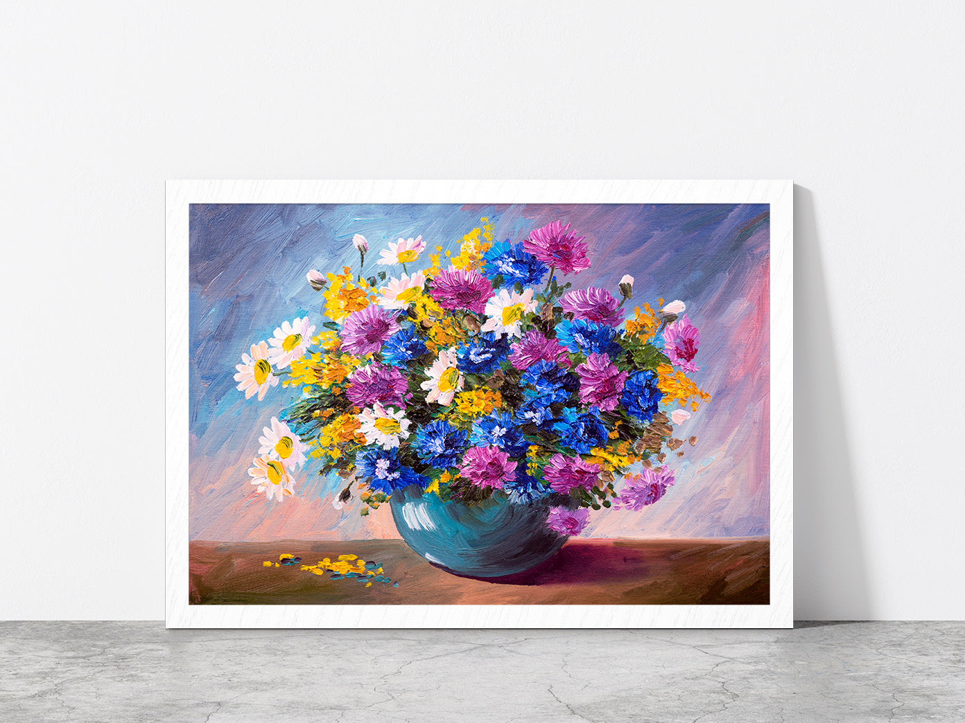 Bouquet Of Wildflowers Glass Framed Wall Art, Ready to Hang Quality Print Without White Border White