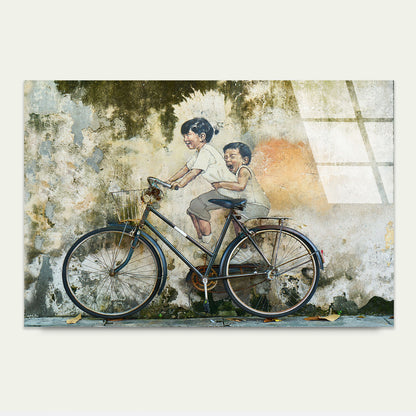 Penang Street Art Kids Bicycle Glass Printing Wall Art Australian Made Quality