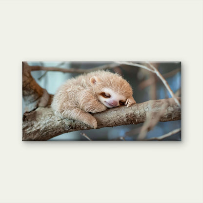Adorable Baby Sloth Sleeping Tree Branch Nature Wall Art Canvas Office Home Room Framed 120x60cm