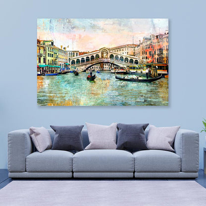 Rialto Bridge - Venetian Picture - Artwork in Painting Style Acrylic Glass Print Tempered Glass Wall Art 100% Made in Australia Ready to Hang