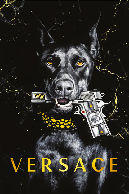 Modern Black Fashion Dobermann Dog with Gun Print 100% Australian Made