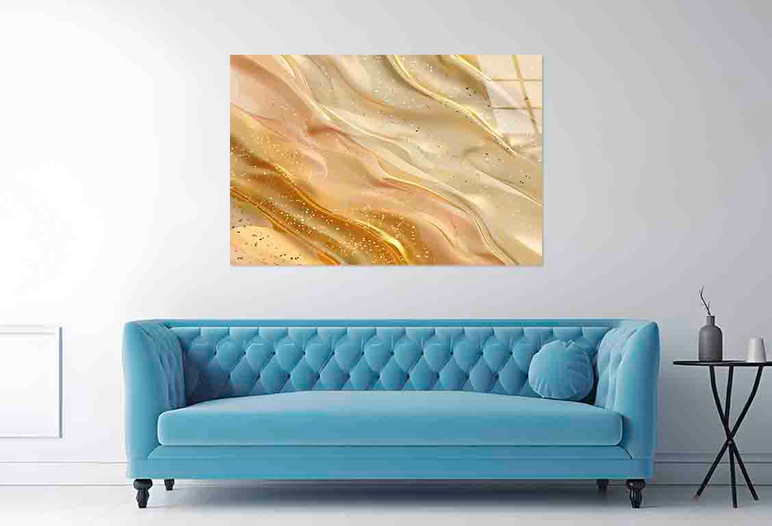 Abstract Cream Metallic Tempered Glass Printing Wall Art Australian Made Quality