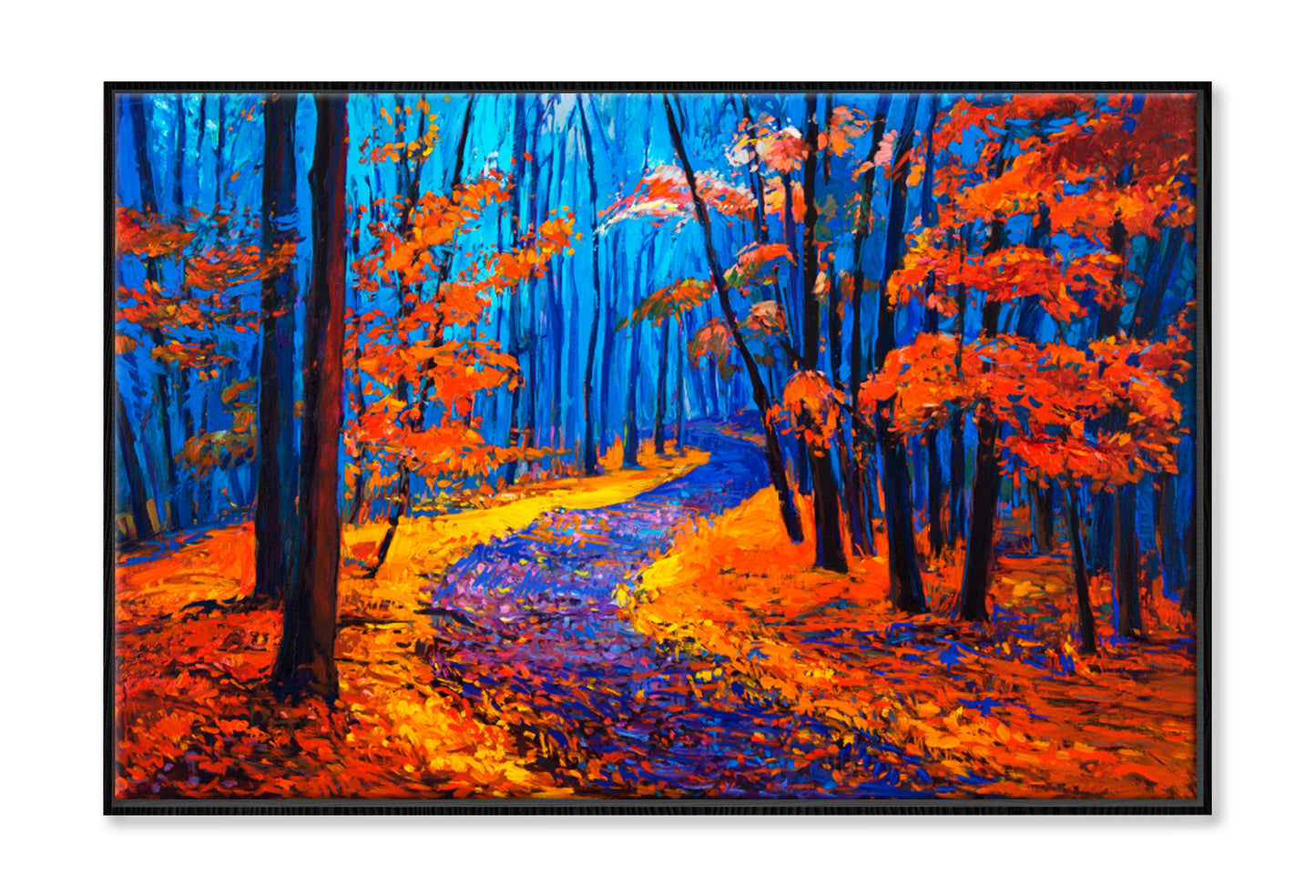 Autumn Forest Oil Painting Wall Art Limited Edition High Quality Print Canvas Box Framed Black