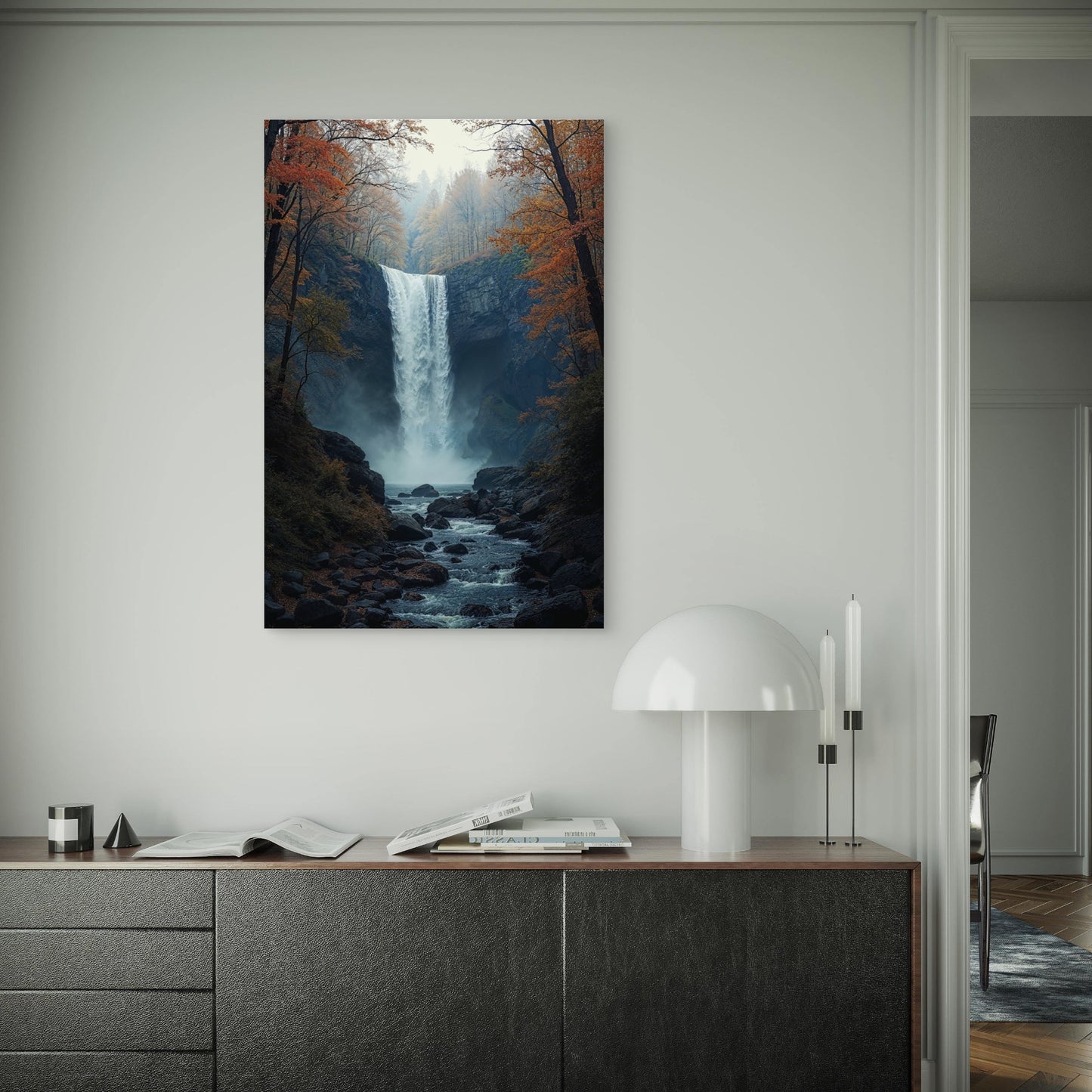 Scenic Forest Waterfall Landscape 60x90cm Metal Print Ready to Hang