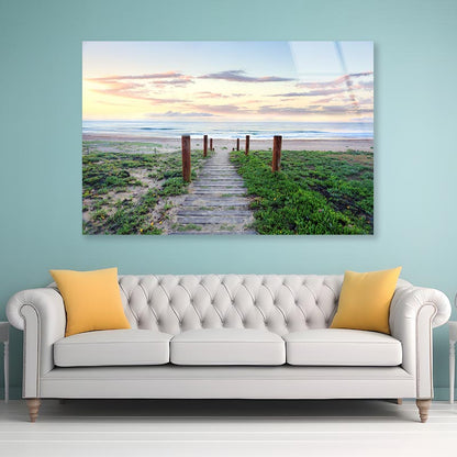 Pretty Sunrise and Narrow Path Leading Down to A Glorious Beach Acrylic Glass Print Tempered Glass Wall Art 100% Made in Australia Ready to Hang - Bella Home Decor