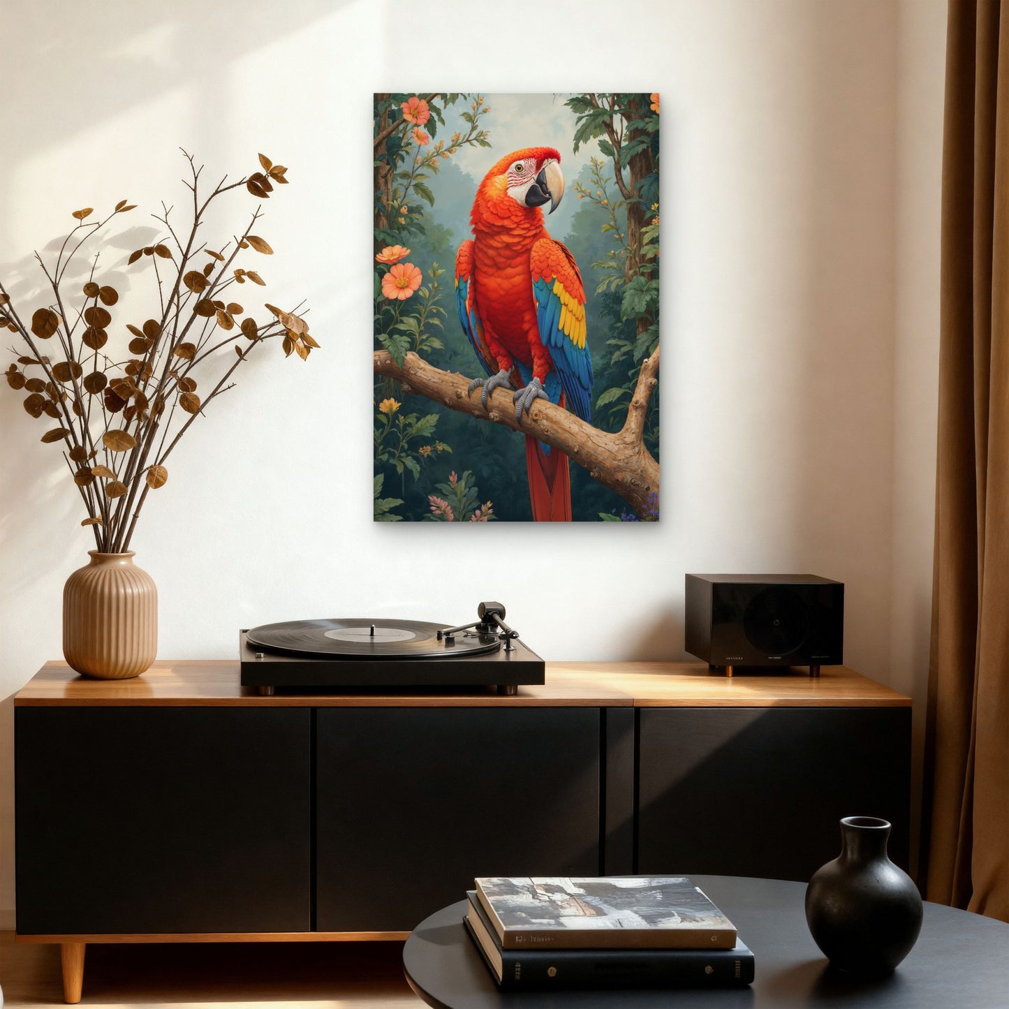 Vibrant Macaw Bird on Branch 40x60cm Metal Print Ready to Hang